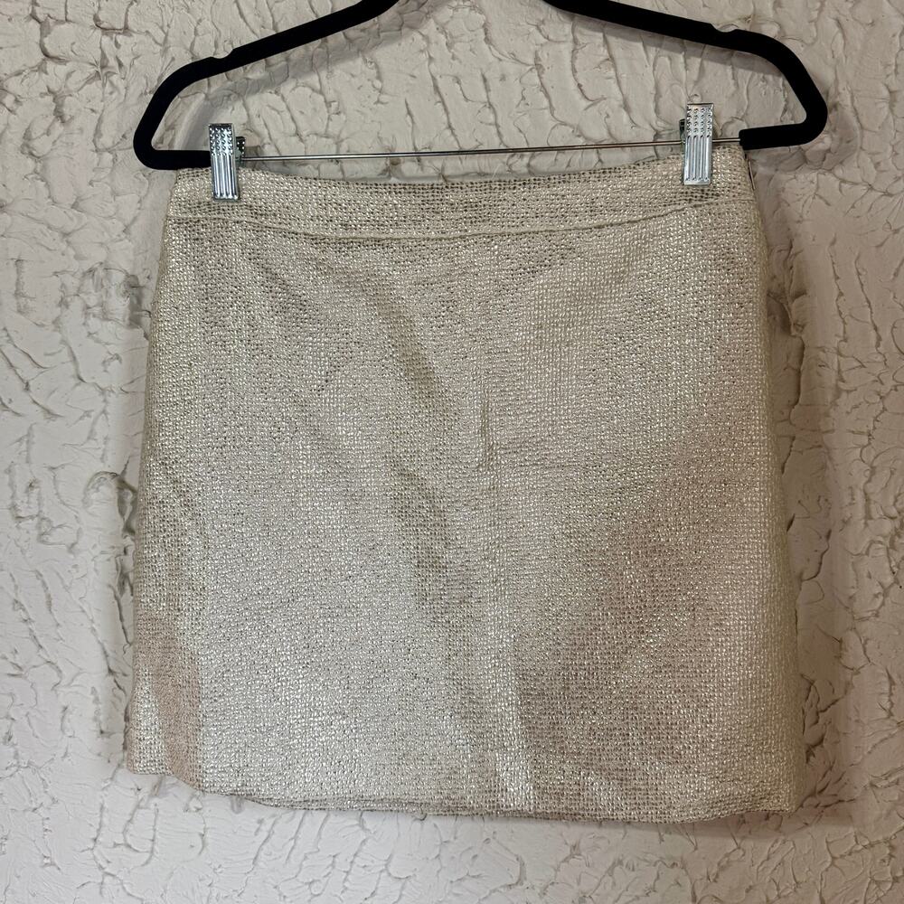 Banana Republic Metallic Tweed Mini Skirt Womens Size 6 Champagne Gold Lined